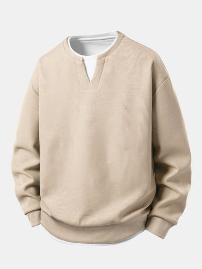 2 In 1 Notched Collar Waffle Sweatshirt