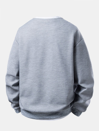 2 In 1 Notched Collar Waffle Sweatshirt