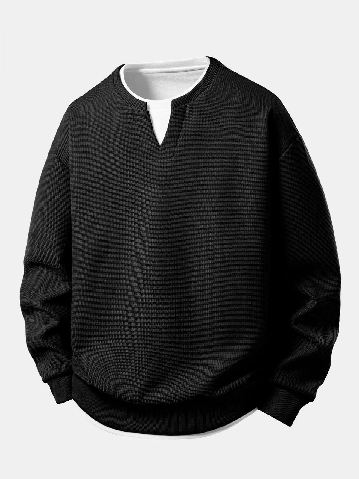2 In 1 Notched Collar Waffle Sweatshirt