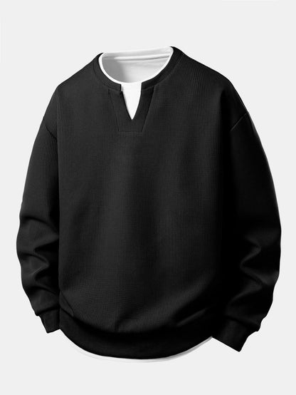 2 In 1 Notched Collar Waffle Sweatshirt