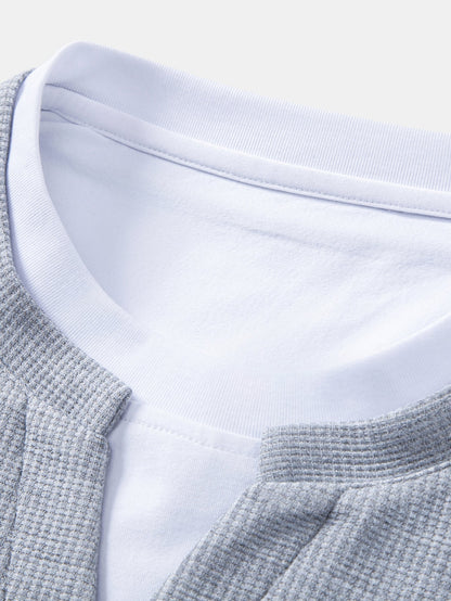 2 In 1 Notched Collar Waffle Sweatshirt