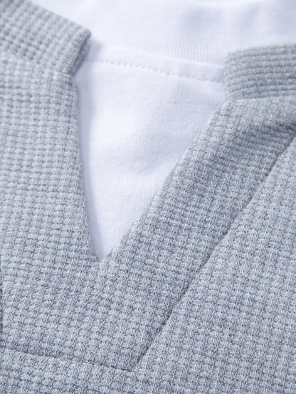 2 In 1 Notched Collar Waffle Sweatshirt