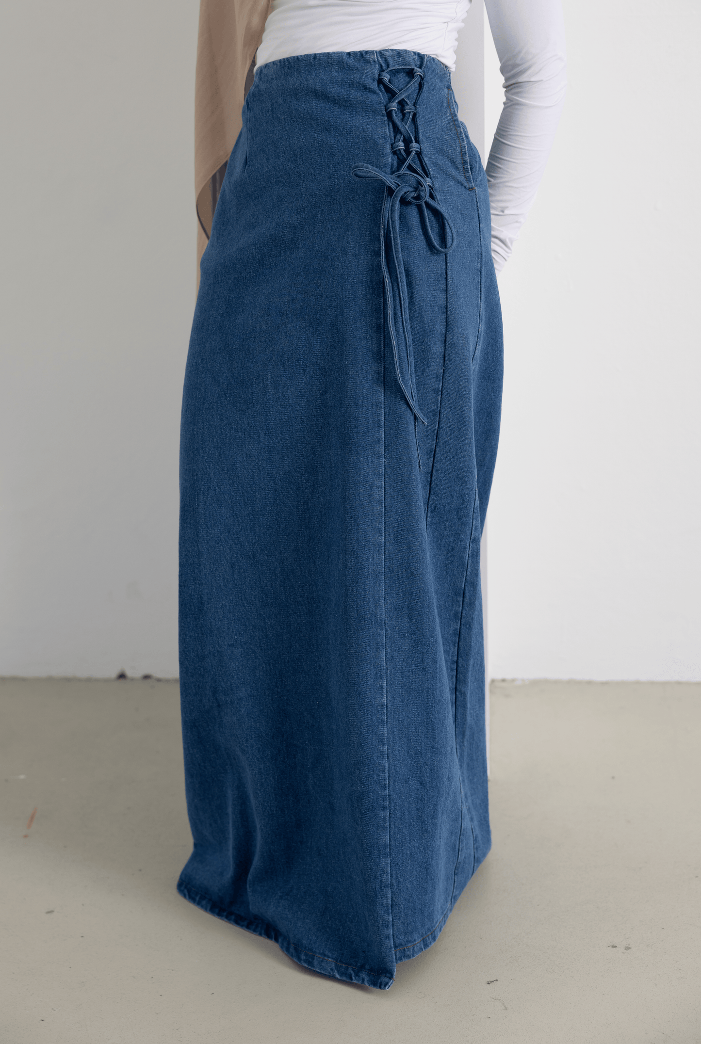 Longline Lace-Up Denim Skirt